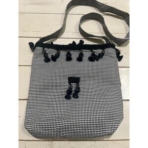 Handmade Houndstooth Preppy Glam Handbag Black White 11x12 Handsewn Tassels